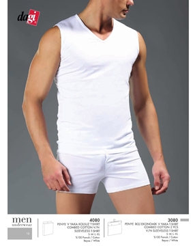 Dagi 3080 İkili Ekonomik V Yaka Kolsuz T-Shirt resmi
