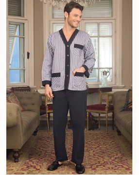 Batista 100 Ekose V Yaka Erkek Pijama Takım resmi