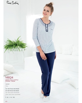 Pierre Cardin 14824 Bayan Uzun Kollu Patlı Pijama Takım resmi