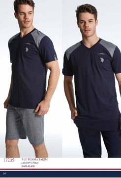 Us Polo 17205 Erkek 3'lü Pijama Takım