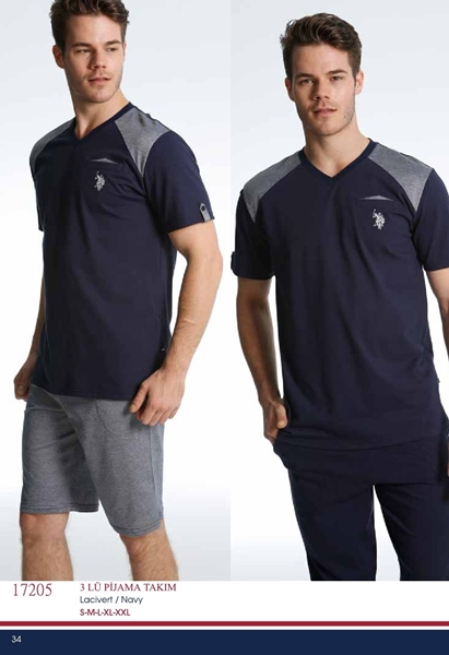 Us Polo 17205 Erkek 3'lü Pijama Takım