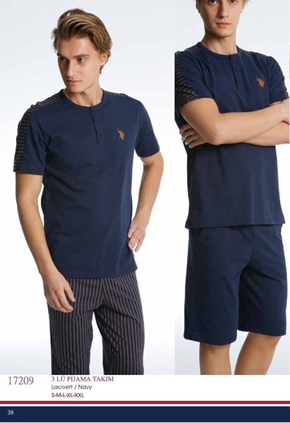 Us Polo 17209 Erkek 3'lü Pijama Takım