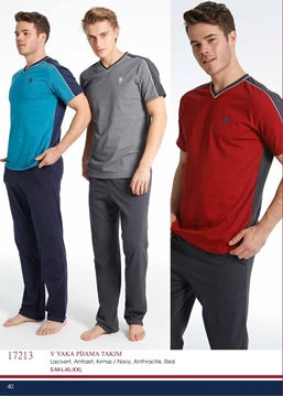 Us Polo 17213 Erkek V Yaka Pijama Takım