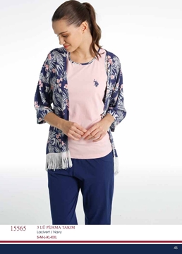 Us Polo 15565 Bayan 3'lü Pijama Takım