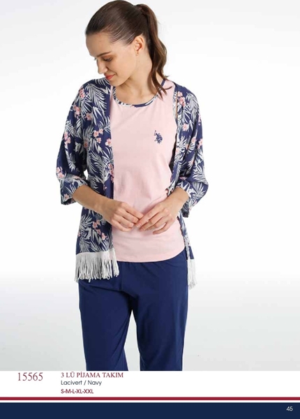 Us Polo 15565 Bayan 3'lü Pijama Takım