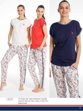 Us Polo 15571 Bayan Yuvarlak Yaka Pijama Takım