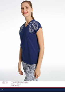 Us Polo 15578 Bayan V Yaka Pijama Takım