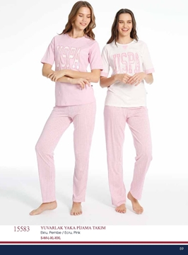 Us Polo 15583 Bayan Yuvarlak Yaka Pijama Takım