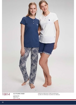 US Polo 15814 Bayan 3'lü Pijama Takım
