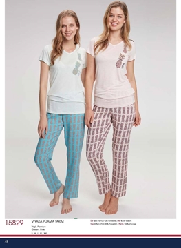 US Polo 15829 V Yaka Bayan Pijama Takım